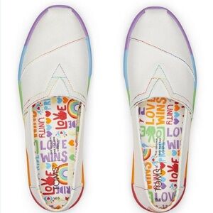 Toms White and Multicolor Slip-On Shoes